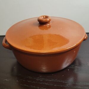 Vintage Terracotta Lidded Bean Pot / Casserole Glazed